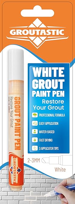 Grout Paint Pen White — Grout Colorant & Sealer Marker for Tile Repair, Restores & Whitens Grout Lines, Quick-Dry, Bathroom Kitchen Shower | Groutastic