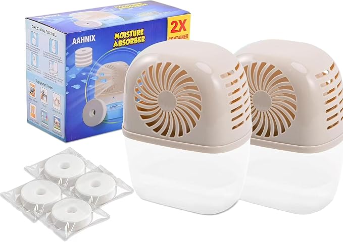 Pack of 2 Dehumidifiers Devices with 4 Pack Moisture Absorber Refills Tablets, 15.9oz- 7"H × 5.5"W Mini Dehumidifier,Bathroom Moisture Absorber – Prevents Excess Moisture And Fragrance Free