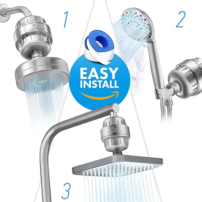 AquaHomeGroup 20 Stage Shower Head Filter with Vitamin C E A - High Output Water Filters to Reduce Chlorine - 2 Cartridges Included - Consistent Flow Showerhead Filter