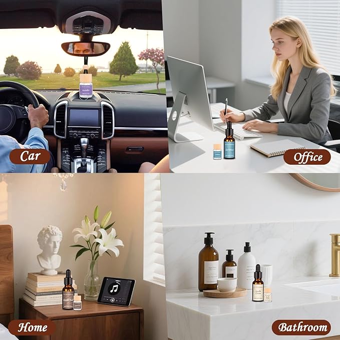 Car Air Freshener & Refill Set, 4-Scent Hanging Air Freshener Diffuser - Each(8ml +20ml Refills), 8 Pack Reusable Car Fragrance Decor Accessories