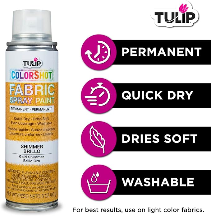 Tulip ColorShot Instant Fabric Spray Paint, Permanent Color Spray-On Fabric Paint, 3oz, Gold Shimmer