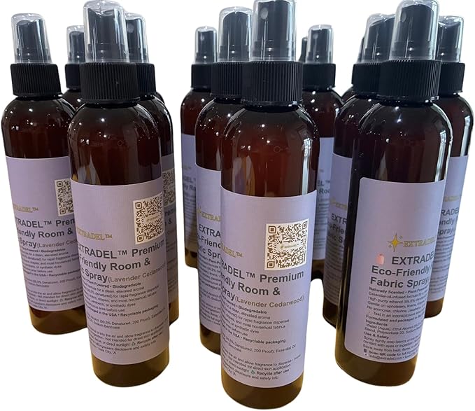 EXTRADEL™ Premium Eco-Friendly Room & Fabric Freshener, Plant-Based, Essential Oil Scent, Biodegradable (Lavender & Cedarwood Blend) 8 fl oz