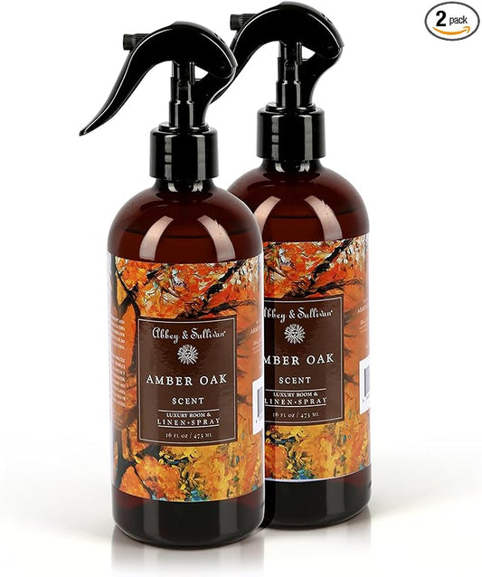 Abbey & Sullivan Linen Spray, Amber Oak, Fabric Freshener and Fragrance Room Spray, Pack of 2, 16 oz
