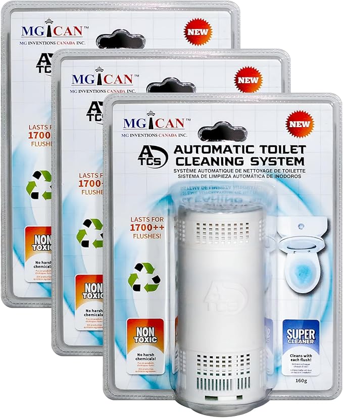MGICAN Patented Automatic Toilet Bowl Cleaner System (ATCS) 1700+ Flushes - Non Toxic Toilet Bowl Cleaners for Hard Water Stains - UL-Certified Toilet Cleaner 1 Year Supply (3 Pack)