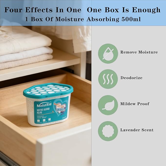Moisture Absorbers Buckets,Portable Humidity Absorber Boxes for Your Bathroom,Basement, Closet & Car,Dehumidifier with Lavender Fragrance (Capacity 500 Milliliters/Box ；6 Boxed Items)