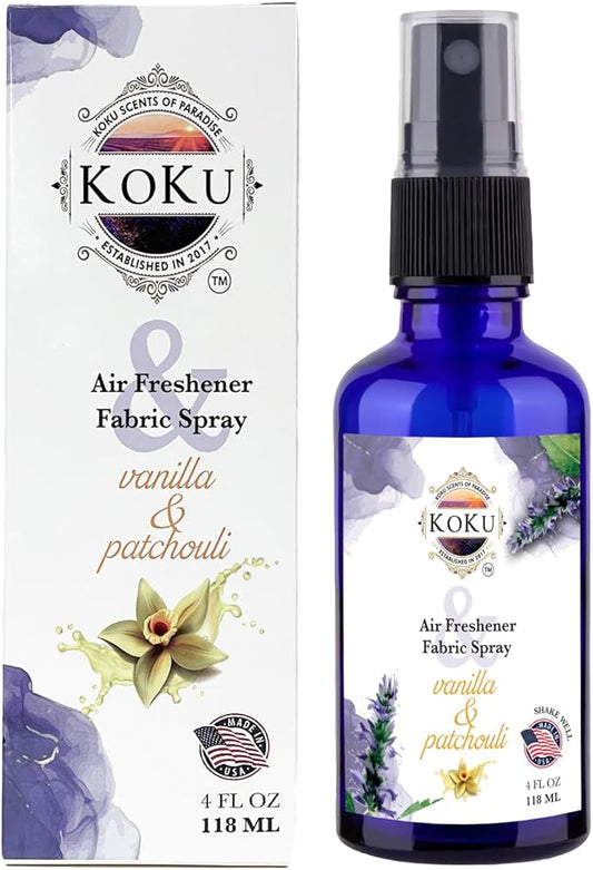 Vanilla Patchouli Air Freshener - Room Spray - Odor Eliminator - Deodorizer - Car Air Freshener - Home Spray - Linen Spray - Fabric Refresher - Non-Toxic - Alcohol Fee - 4 Oz
