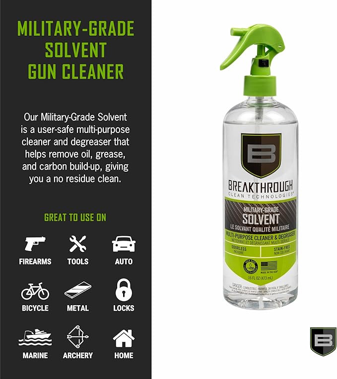Breakthrough Clean Technologies Military-Grade Handgun and Rifle Cleaning Solvent, Grease Remover - 6oz/2oz/15ml/32oz Spray Bottle