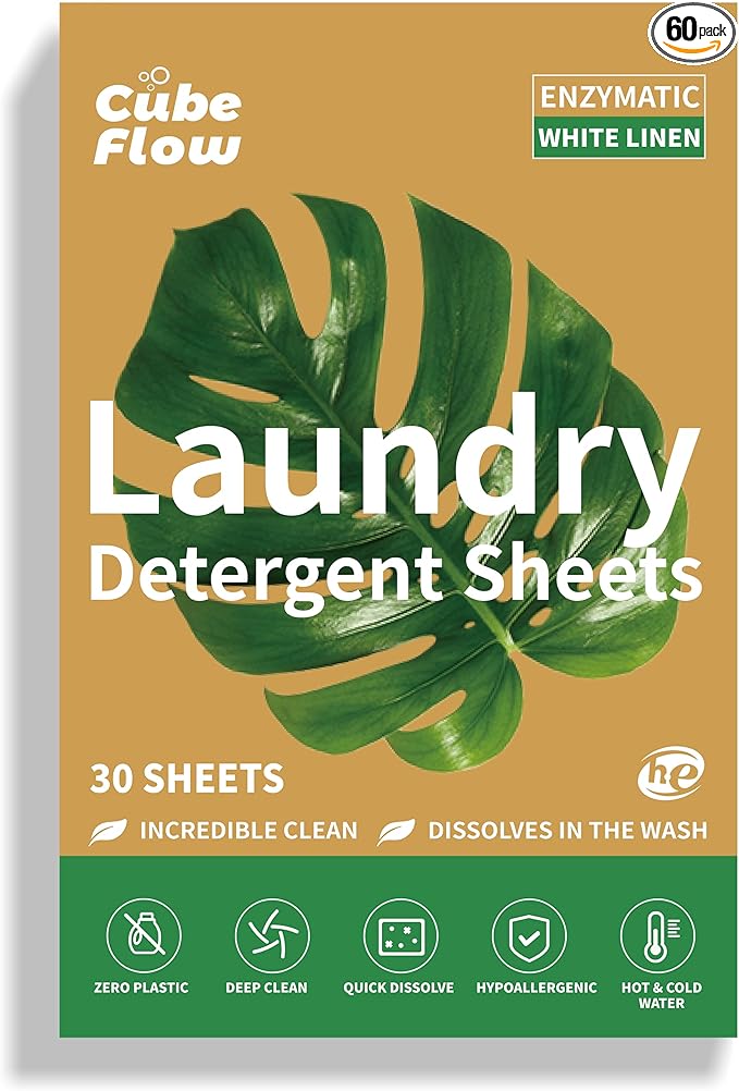 Linen Scented Laundry Detergent Sheets | 60 Loads | Natural Freshness & Deep Cleaning | Liquidless, Pre-Measured Eco Sheets | Hypoallergenic & Travel Friendly
