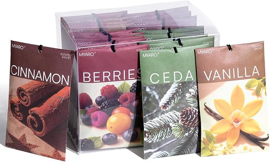 MYARO 20 Packs Cedar Cinnamon Vanilla Berries Potpourri Bag Scent Sachet for Closet Drawer Room Car Home Air Freshener Shoe Odor Elimination