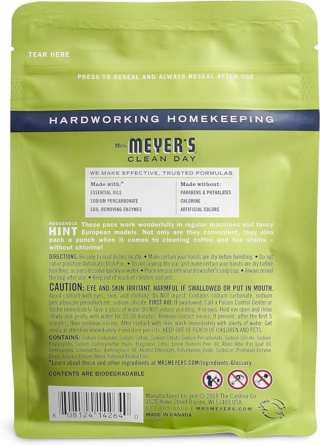 Mrs. Meyer's Automatic Dish Pillow Lemon Verbena 12.7 OZ, 20 CT.