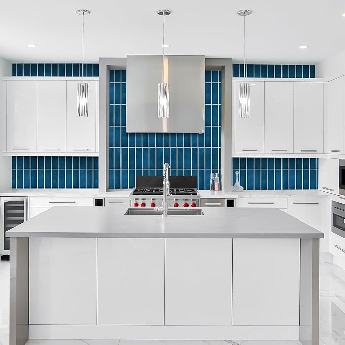 Peel and Stick Tile，New Upgrade Thicker Design Self Adhesive 12" x 12" Large Premium Peel and Stick Backsplash for Kitchen (Dark Blue).