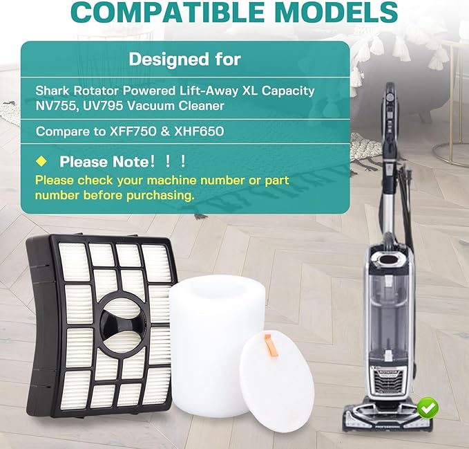 Vacuum Filters Replacement for Shark Rotator Powered Lift-Away XL Capacity NV755 UV795, 1 HEPA Filter, 2 Foam & 2 Faux Felt Filter - Compare to Part # XFF750 & XHF750