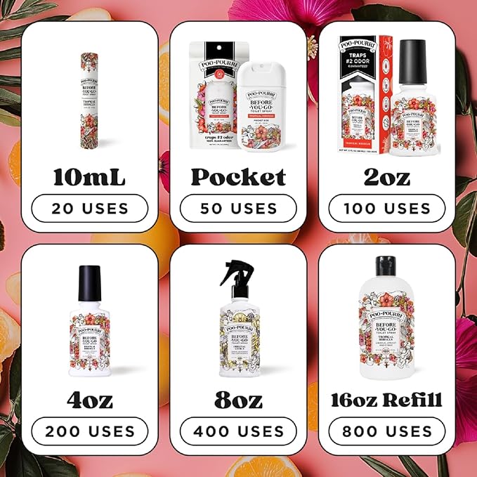 Poo-Pourri Before-You-Go Pocket Toilet Spray, Travel Essentials, Tropical Hibiscus, 1 Fl Oz, Up to 50 Uses, On-The-Go Bathroom Odor Deodorizer with Essential Oils, TSA Approved Size, Hibiscus, Apricot