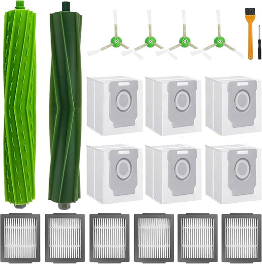 Replacement Parts Compatible with i-Robot Roomba i7 i7+ i3 i3+ i4 i4+ i6 i6+ i8 i8+ j6+ j7 j8 E5 E6 E7 Robot Vacuum Accessories, 1 Roller Brushes 4 Side Brush 6 Filters 6 Vacuum Bags