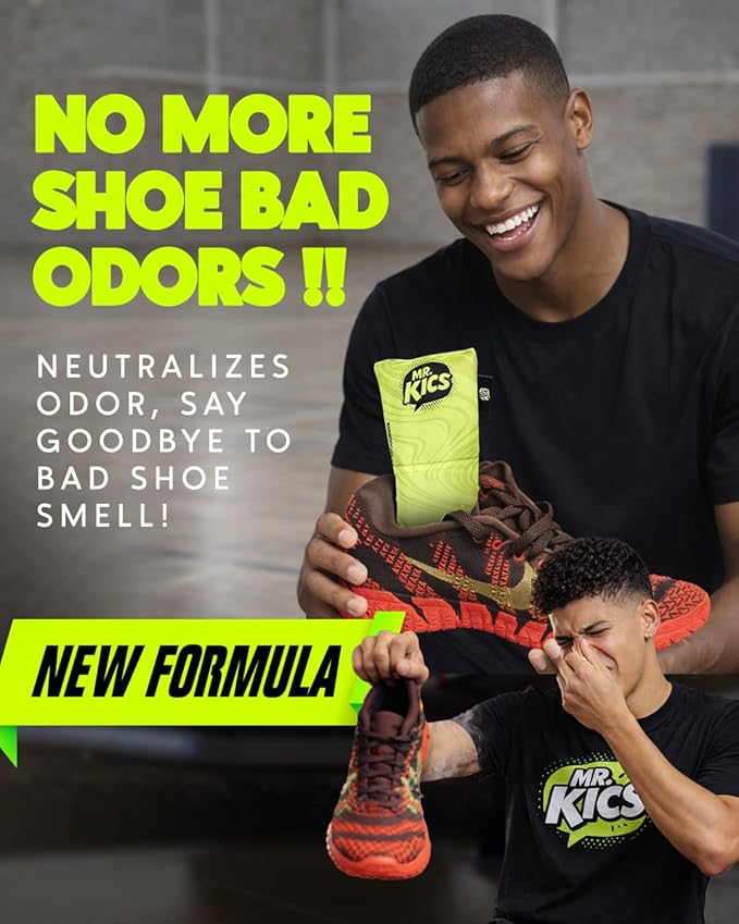 MR.KICS - Shoe Deodorizer Insert, Activated Charcoal Odor Eliminator, Moisture Absorber for Shoes, Gym Bags, Boxing Gloves, Cleats, Sports Gear - XL 2-Pack