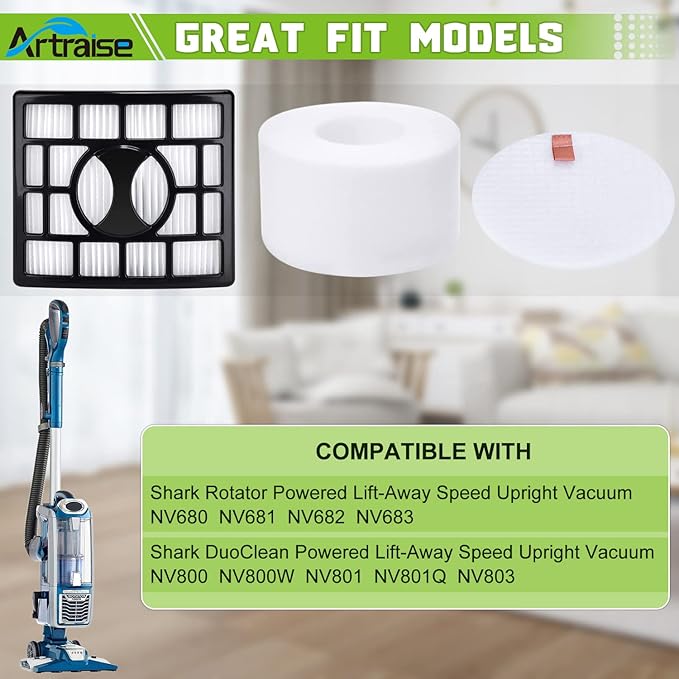 Artraise Duo Clean Filter Replacement for Shark Rotator Powered Lift-Away Speed DuoClean Vacuum NV680 NV681 NV682 NV683 NV800 NV800W NV801 NV803 UV810 Replaces Part # XHF680 & XFF680