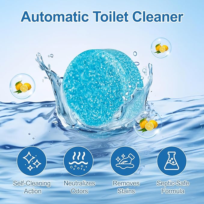 Toilet Bowl Cleaner Tablets Blue Toilet Tank Cleaners, Septic-Safe Hard Water Stain Remove, Effervescent Stain & Odor Remover Bathroom， Automatic Toilet Cleaning & Deodorizer 50 TabsIII