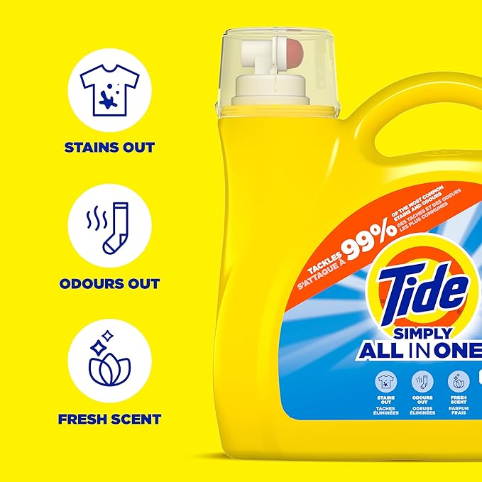 Tide Simply All-In-One Liquid Laundry Detergent, Refreshing Breeze Scent, 128 Loads, 168 fl oz