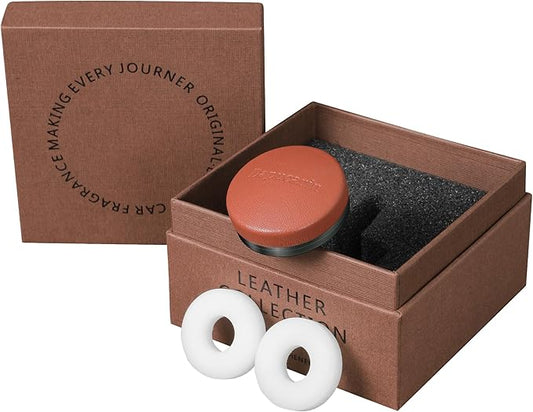 Car Air Freshener Vent Clip Fragrance Long Lasting Auto Odor Eliminator - Made with Natural Plant Extracts - Mocha Brown Leather Diffuser with 2 Pieces Blue Moment Scent Refills