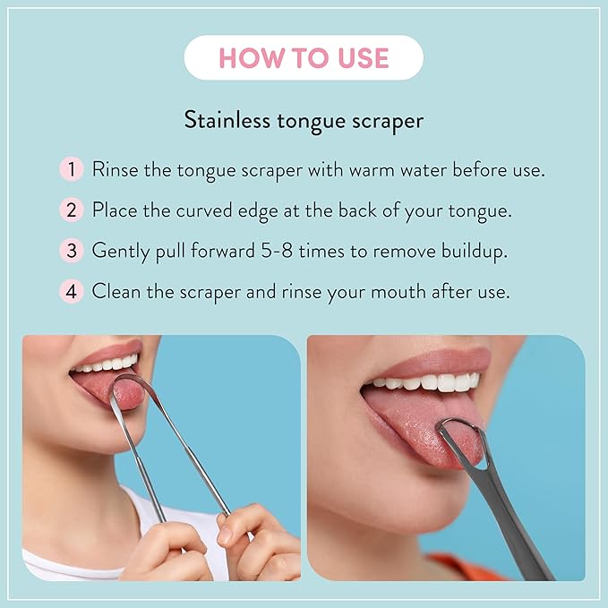 Éclat Stainless Steel Tongue Scraper with Travel Case, Tongue Cleaner for Fresh Breath & Oral Hygiene, Flexible, Durable, Easy-to-Use, Non-Irritating for Oral Care (Single (U Shape))