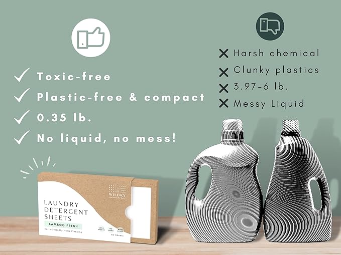 Liquidless Laundry Detergent Sheets (60 Sheets) - Bamboo Fresh Scent - Eco-friendly, 100% Plastic-free, Biodegradable, Hypoallergenic & Non-toxic