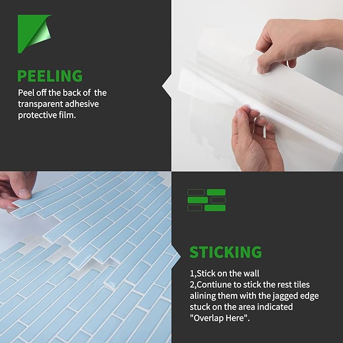 LONGKING 10-Sheet Self-Adhesive Peel and Stick Backsplash for Kitchen, Vinyl Decorative Tiles (Blue)