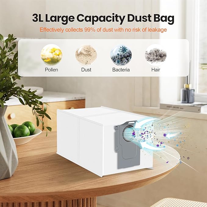 24 Pack Qrevo Dust Bags for Roborock QV 35A/Saros 10R/Qrevo S/Qrevo Pro/Qrevo Plus/Qrevo Master/Qrevo Slim/Qrevo Curv/Qrevo Edge/S8 MaxV Ultra Robot Vacuum, 3L Large Capacity Replacement Dust Bag