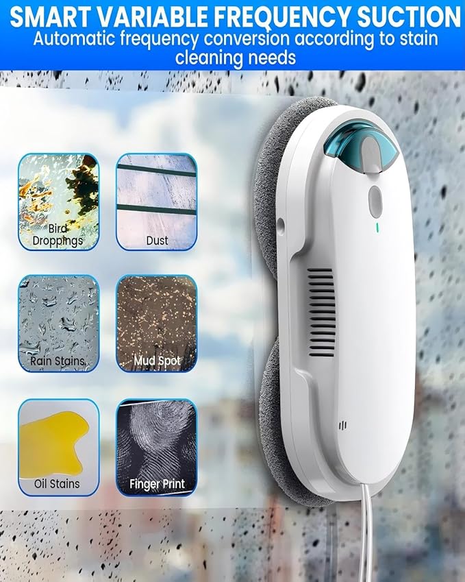 Smart Window Cleaning Robot with bidirectional ultrasonic Spray & 85ml Tank - Automatic Edge Detection, 2400-3200pa Strong Suction, Anti-Drop P