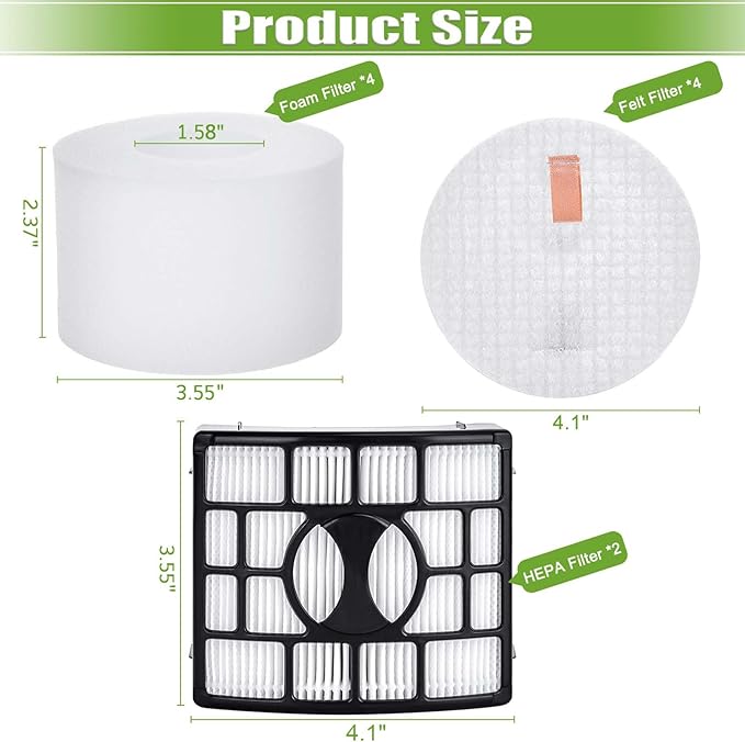 for Shark UV700 Filter Replacement DuoClean Rotator Lift Away Upright Vacuum ZD550 ZD552 NV611 NV600 NV601 NV770 NV771, 2 HEPA Filters + 4 Foam & 4 Felt Filters, Replace Parts XFF600, XHF600