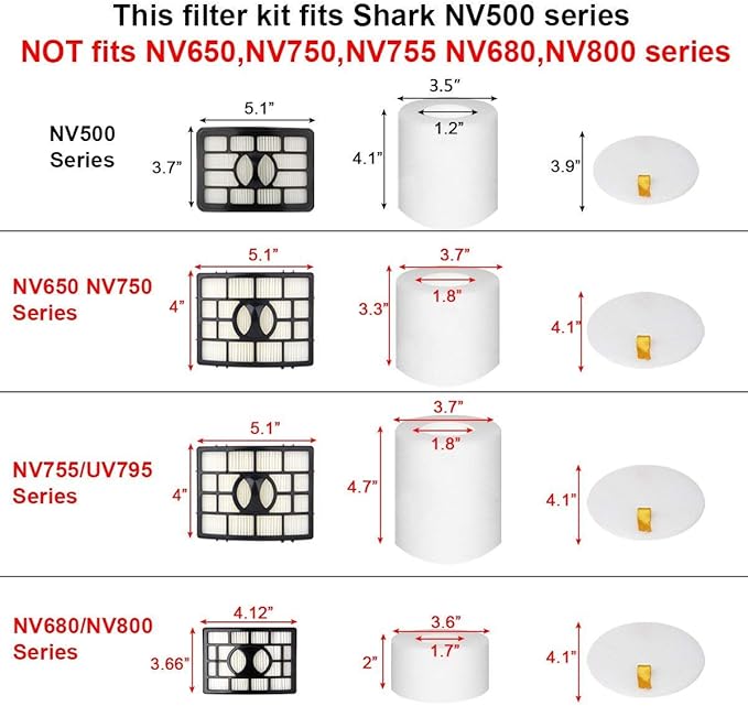 2 + 4 Pack Vacuum Filters Replacement Compatible for Shark Rotator Pro Lift-Away NV500, NV501, NV502, NV503, NV505, NV510, NV520, NV552, UV560, NV642, ZU780, ZU782, ZU785, Part Xff500 Xhf500