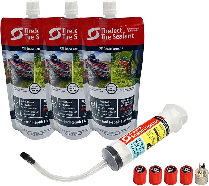 TireJect Off-Road 5-in-1 Flat Tire Protection Kit with Sealant Injector (30oz Golf Cart Kit)