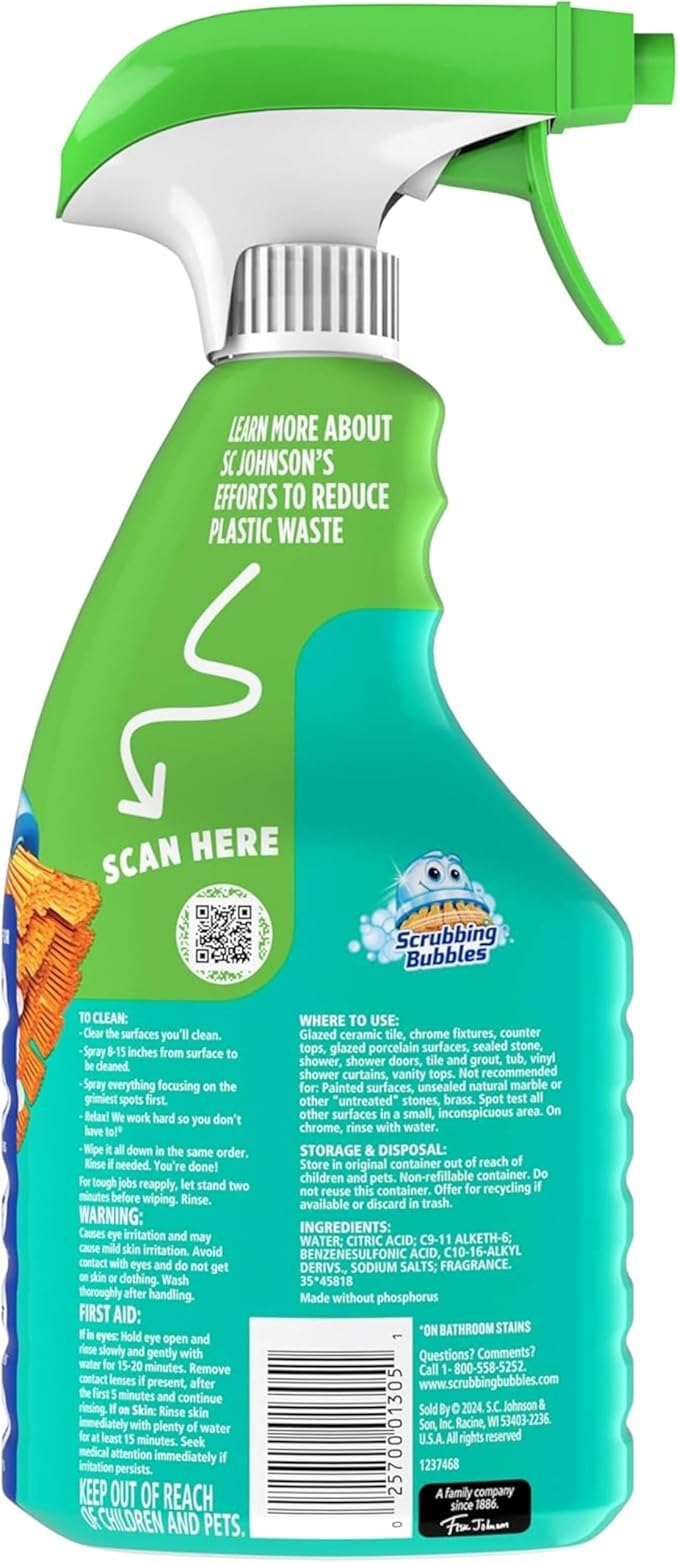 Scrubbing Bubbles Easy Clean Foaming Bleach-Free Bathroom All Purpose Cleaner, Fast-Acting Foam Cleans Limescale, Dirt and Grime on Showers, Sinks, Toilets, Tiles, Counters, & More, 32oz Spray, 2 Pack