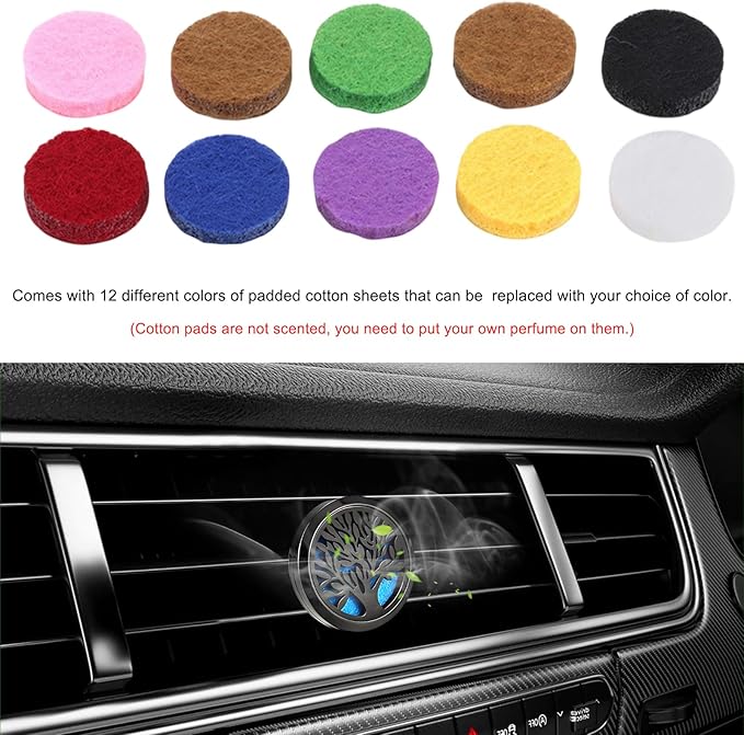 2PCS 30mm Car Diffuser Vent Clips, Tree of Life Aromatherapy Essential Oil Diffuser Locket with 12 Felt Pads, Stainless Steel Car Diffuser Locket Air Freshener (Style 5)