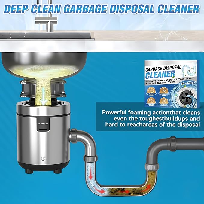 Garbage Disposal Cleaner and Deodorizer Tablets - 50 Count (1-Year Supply), Powerful Foaming Sink Cleaner, Quickly Eliminates Odors (49, Tablet)