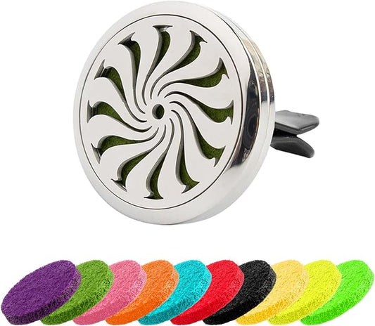 AUEAR, Car Diffuser Vent Clips Aromatherapy Essential Oil 30mm Stainless Steel Air Fresheners Lockets with 10 Felt Refill Pads for Women Men (Style F)