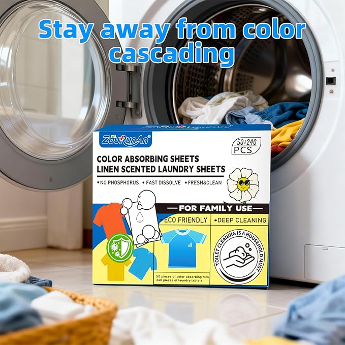 2-in-1 Laundry Detergent Sheets & Color Catcher Sheets - 290 Loads, Fast Dissolve Hypoallergenic Stain Remover, No Color Bleeding Fresh Linen Scent for Home Dorms Travel