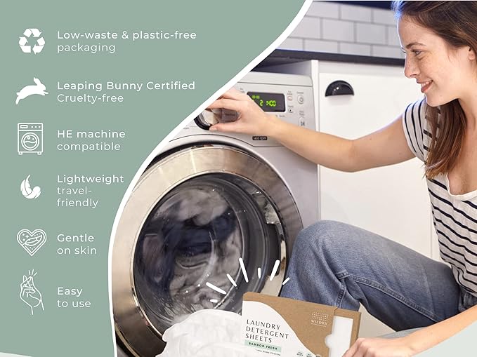Liquidless Laundry Detergent Sheets (60 Sheets) - Bamboo Fresh Scent - Eco-friendly, 100% Plastic-free, Biodegradable, Hypoallergenic & Non-toxic