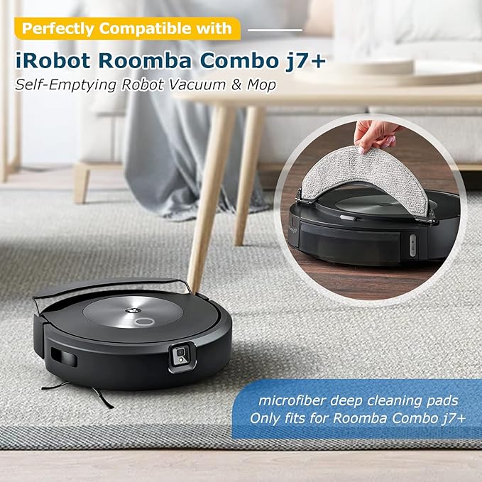 4 Pack Replacement Mop Pads for i-Robot Roomba Combo j7+/ j9+ Accessories, Microfiber Washable Mopping Pad for iRobot Roomba Combo j7+/ j9+ Robot Vacuum and Mop (Not fits for Roomba j7/ j7+/ j9+)