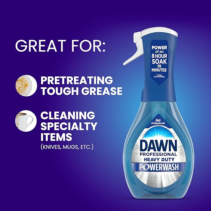 P&G Professional Dawn Powerwash Heavy Duty Dish Spray for Commercial Kitchens, Restaurants, and More, 16 oz (Pack of 6), with 1 Trigger