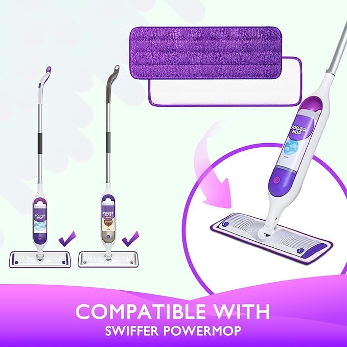Reusable Power Mop Refills Pads Compatible with Swiffer PowerMop Mop - Microfiber Power Mop Pads Refill for 13 ''-15 '' Spray Mop- Washable Pads for Multi-Surface Floor Cleaning, 4 Pack