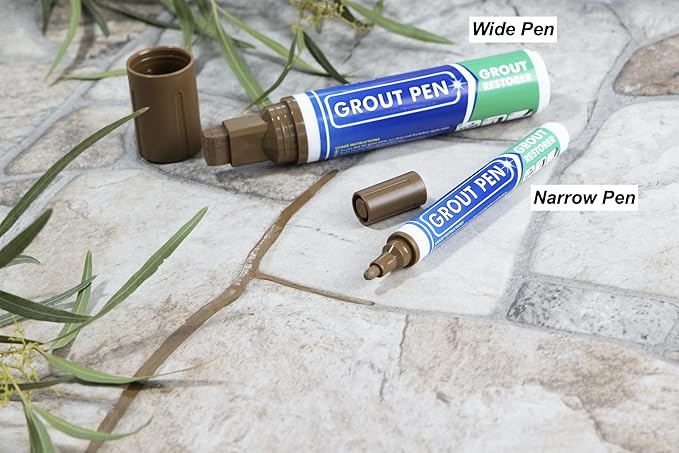 Grout Pen Tile Paint Marker: Waterproof Grout Colorant and Sealer Pen to Renew, Repair, and Refresh Tile Grout - Cleaner Coating Stain Pens - 2 Pack, 5mm Narrow and 15mm Wide Tip Pen - Brown