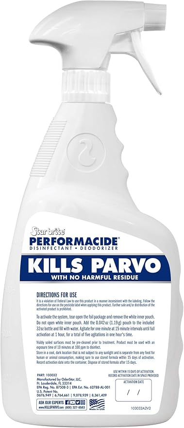 PERFORMACIDE No-Rinse Disinfectant / Deodorizer for Pet Surfaces | Kills Parvovirus, Ringworm, Feline Calicivirus, Avian Influenza (Bird Flu) Eco Friendly, Naturally Dissipates, Refillable, 32 OZ Kit