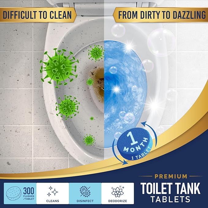Once Every Month Premium Toilet Tank Cleaning Tablets, 300 Flush Count(50 Tablets),Long Lasting Automatic Cleaner, Spearmint Scent