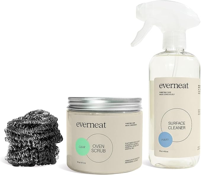Everneat Oven Cleaning Kit: Natural Oven Cleaner and Kitchen Cleaner | Heavy Duty | Grill, Cooktop & Rack | Fume-free & Safe to Clean All Ovens (Purify) | Non-toxic | Refillable Plastic Jar & Bottle