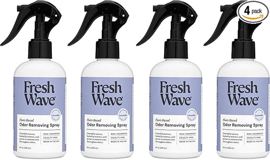 Fresh Wave Lavender Scent Odor Removing Spray, 8 fl. oz. | Pack of 4 | Odor Absorber for Home, Furniture, Fabrics & Trash | Safer Odor Relief