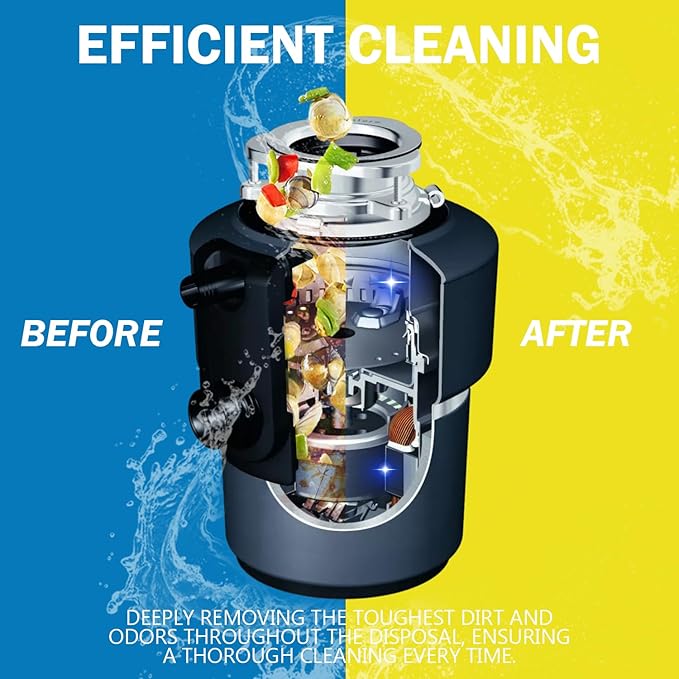 Garbage Disposal Cleaner and Deodorizer 24 Pack, Active Garbage Disposal Cleaner Tablets, Sink Deodorizer for Smell, Powerful Foaming with Lemon Scent