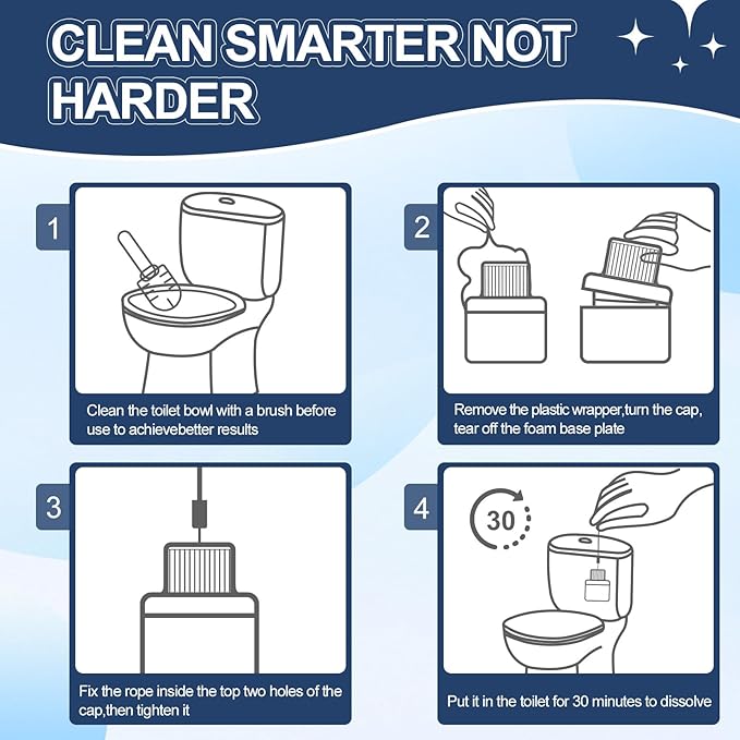 Toilet Bowl Cleaners, Blue Cleaner Tablets in Bottle, Deodorizes, Freshens Odors, Drops Into Toilet Tank, Long Lasting Slow Release, Septic tank safety - 3 packs