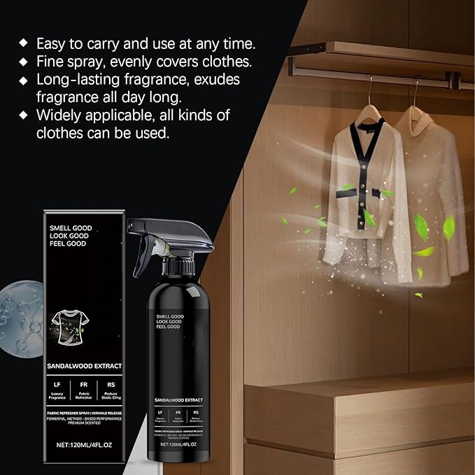 Fabric Refresher Spray for Clothes – Long-Lasting Fresh Scent, Quick Deodorizing & Anti-Static Formula – Easy Clothing Freshening Mist for Daily Wear & Travel