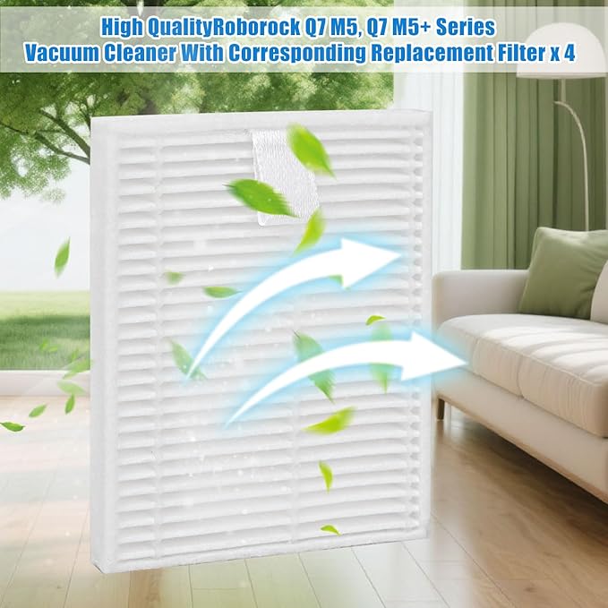 Replacement Filters for Roborock Q7 M5: For Q7 M5+/Q7 L5/Q7 L5+ Vacuum Cleaner Upright Filter Filter Household Cleaning Sweeper Filter,Replacemnet Filter Washable and Reusable(4 Pack White)