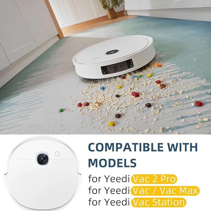 DVX34 Accessories Kit for Yeedi Vac 2 Pro/Vac/Vac Max/Vac Station Robot Vacuum Replacement Parts, 1 Main Brush, 4 Side Brush, 2 HEPA Filter, 2 Mop Pad, 4 Disposable Mop Pad, 2 Dust Bag